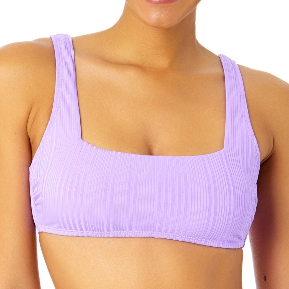 Salt Cove Ribbed Square-Neck Bikini Top Purple XL NWT